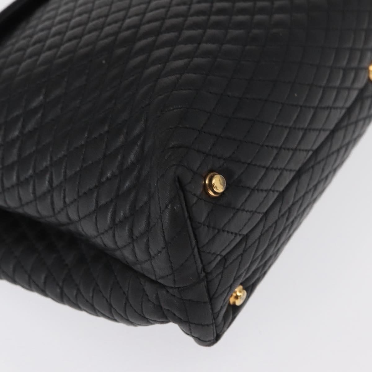 BALLY Hand Bag Leather Black Gold Auth BA9801