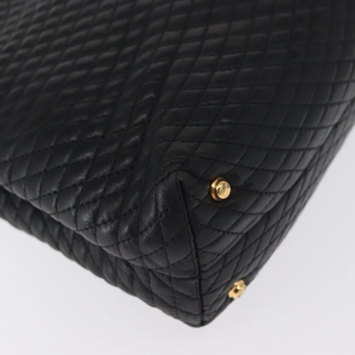 BALLY Hand Bag Leather Black Gold Auth BA9801