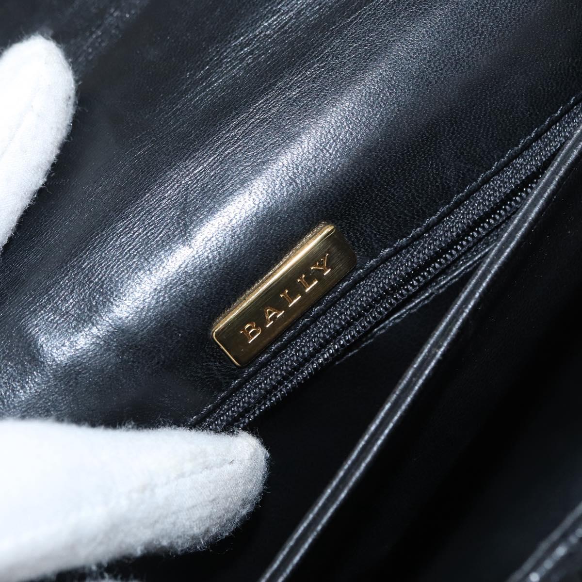 BALLY Hand Bag Leather Black Gold Auth BA9801