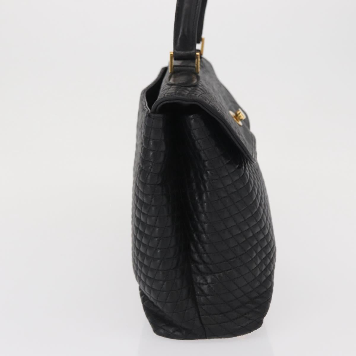 BALLY Hand Bag Leather Black Gold Auth BA9801