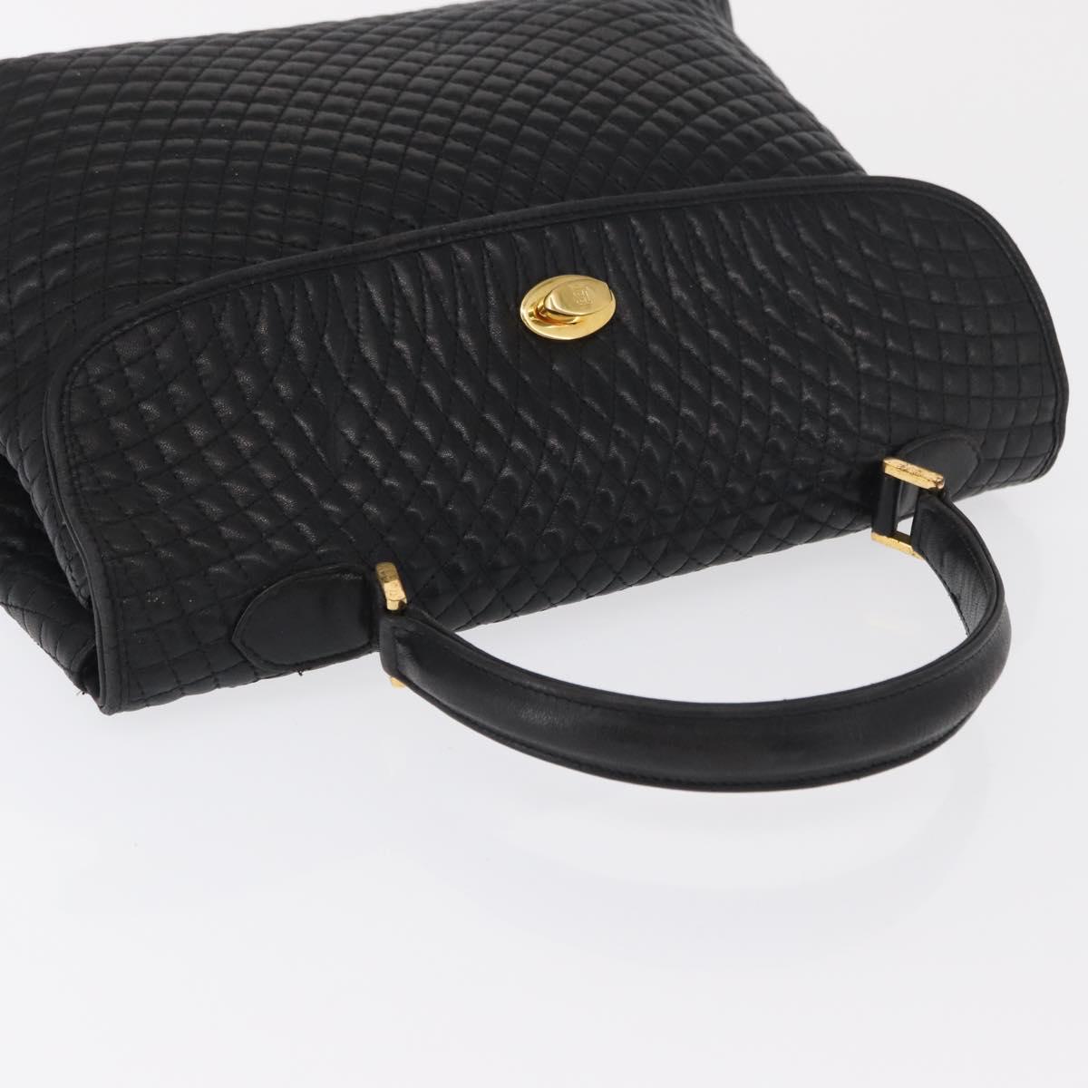 BALLY Hand Bag Leather Black Gold Auth BA9801