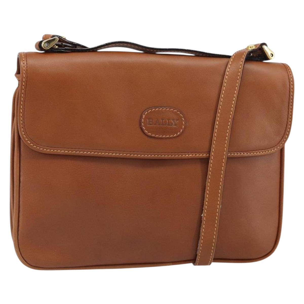 BALLY Shoulder Bag Leather Brown Gold Auth BA9802