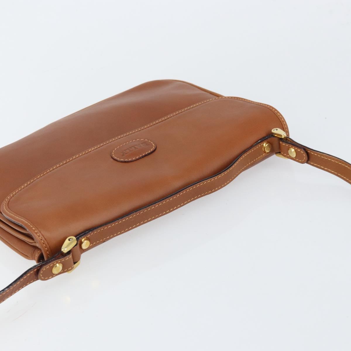 BALLY Shoulder Bag Leather Brown Gold Auth BA9802