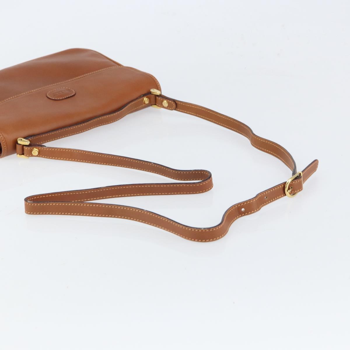 BALLY Shoulder Bag Leather Brown Gold Auth BA9802