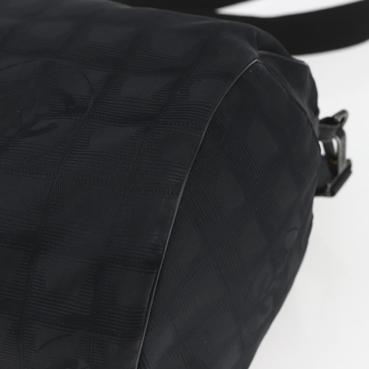 CHANEL New Travel Line Boston Bag Nylon Black CC Auth BA9803