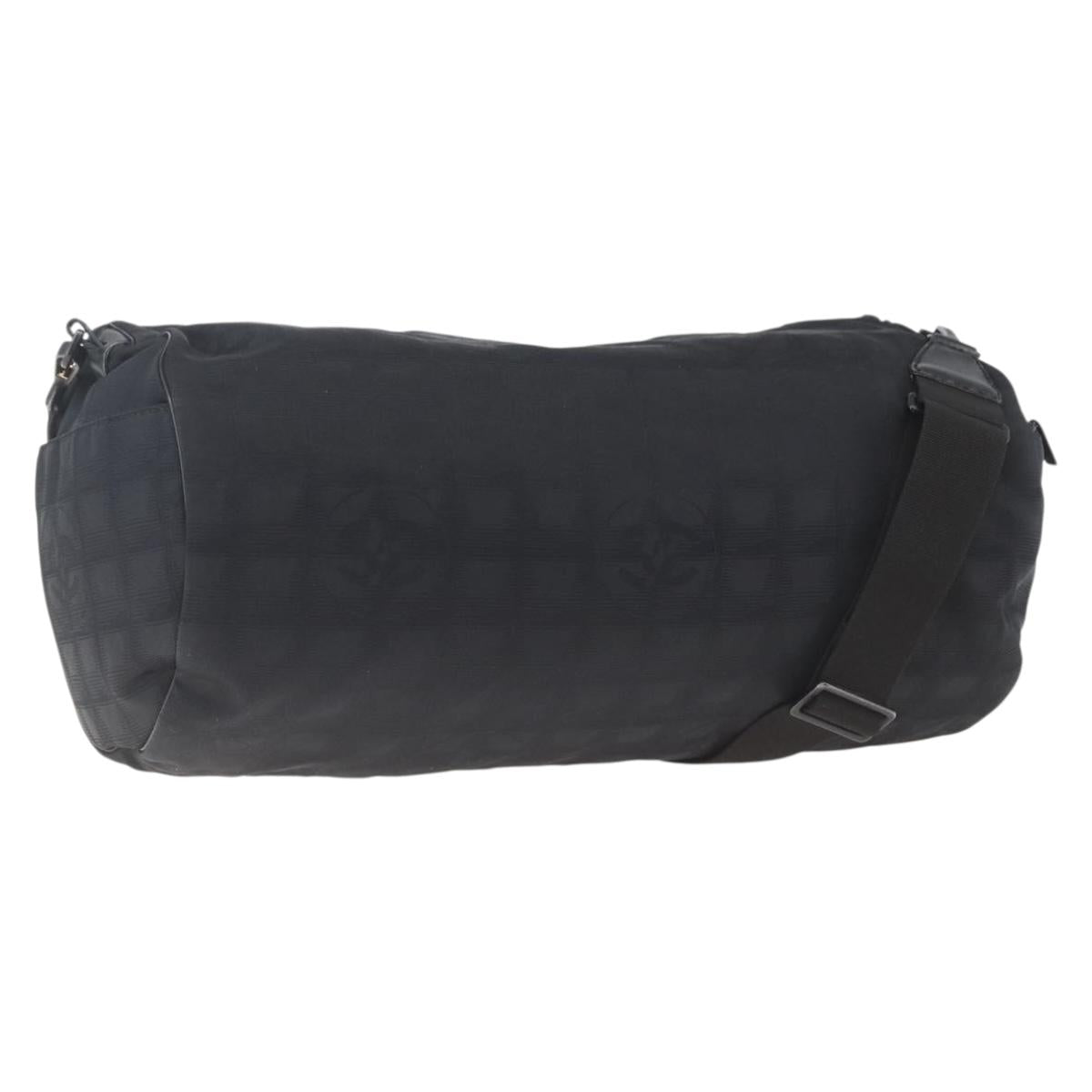 CHANEL New Travel Line Boston Bag Nylon Black CC Auth BA9803