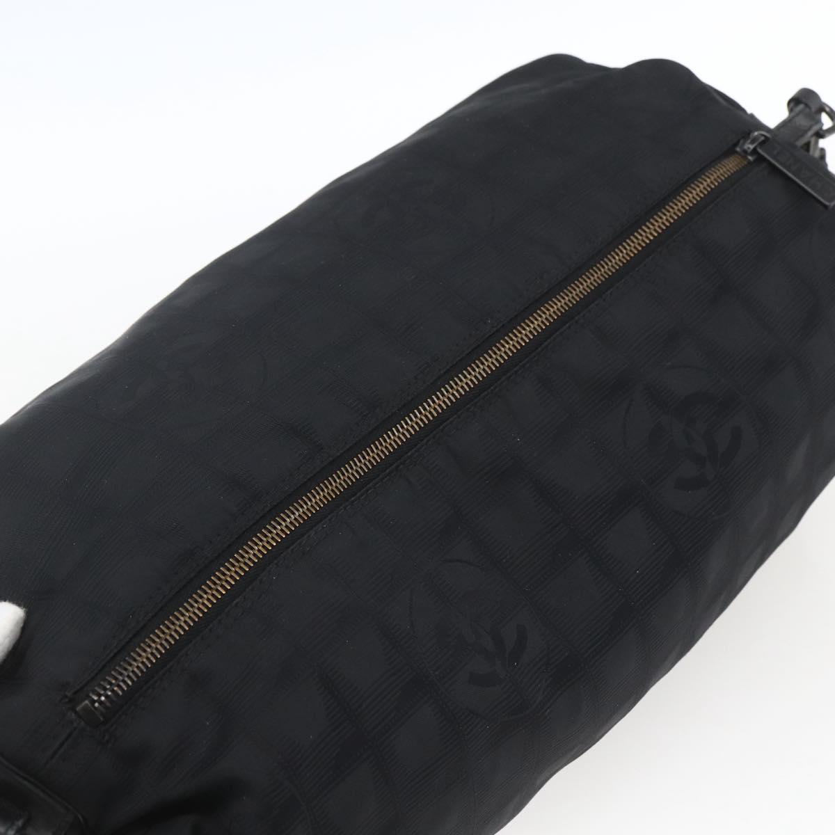 CHANEL New Travel Line Boston Bag Nylon Black CC Auth BA9803