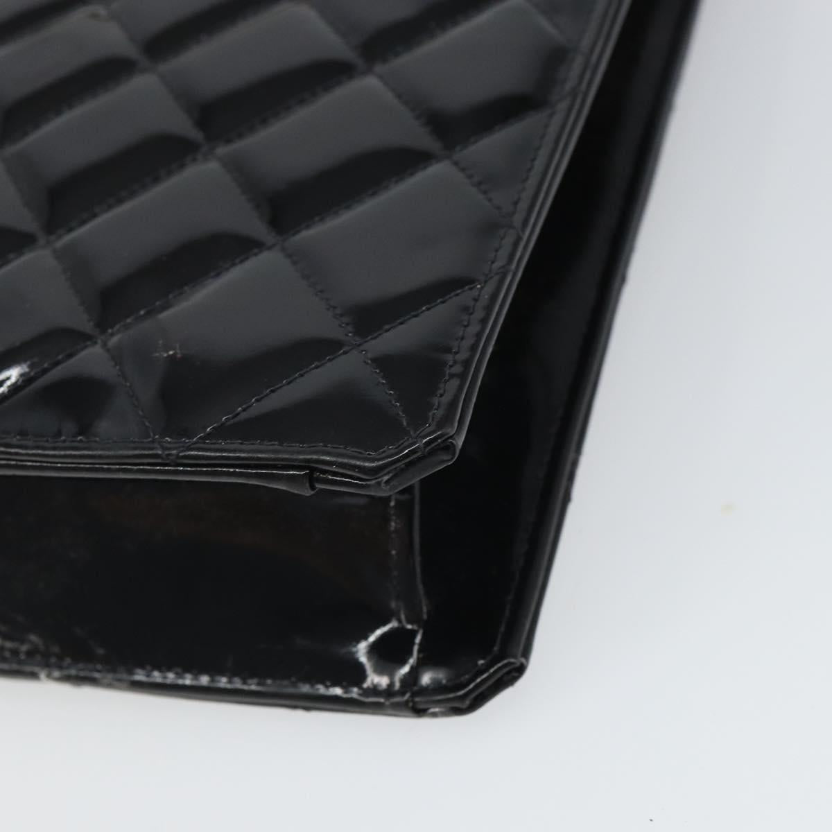 CHANEL Matelasse Hand Bag Patent leather Black Gold CC Auth BA9804