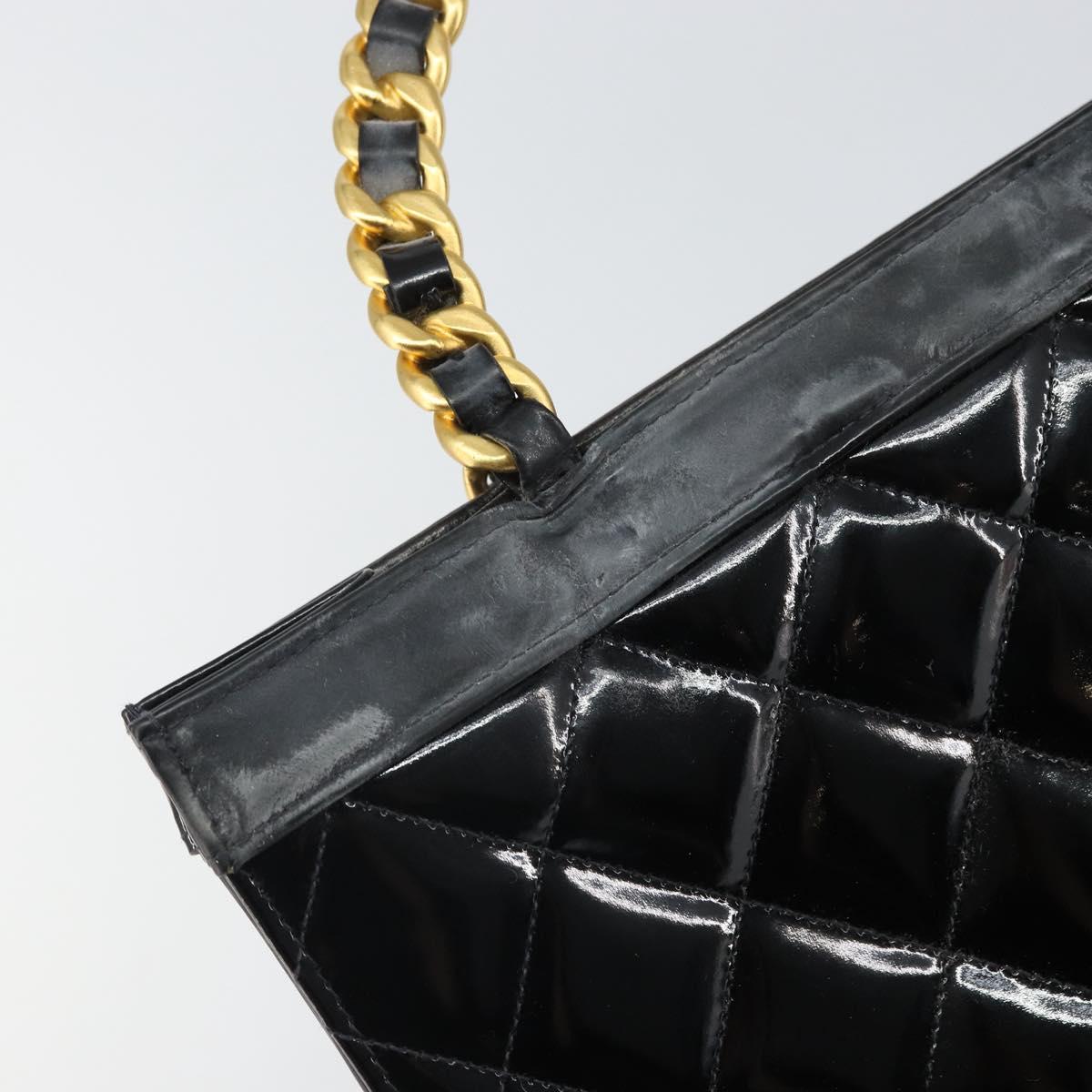 CHANEL Matelasse Hand Bag Patent leather Black Gold CC Auth BA9804