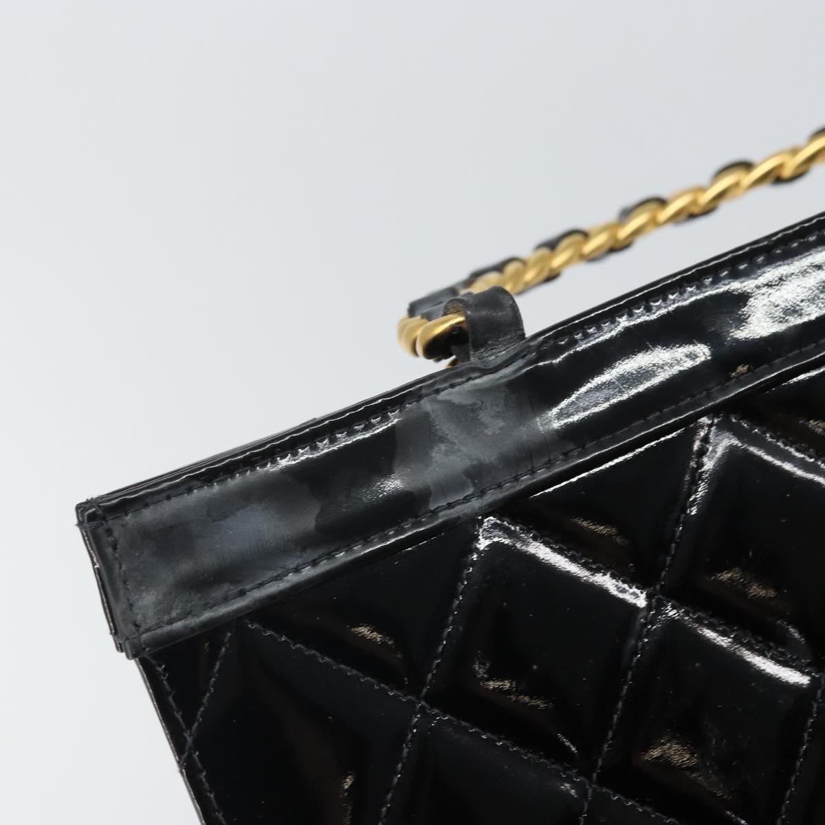 CHANEL Matelasse Hand Bag Patent leather Black Gold CC Auth BA9804