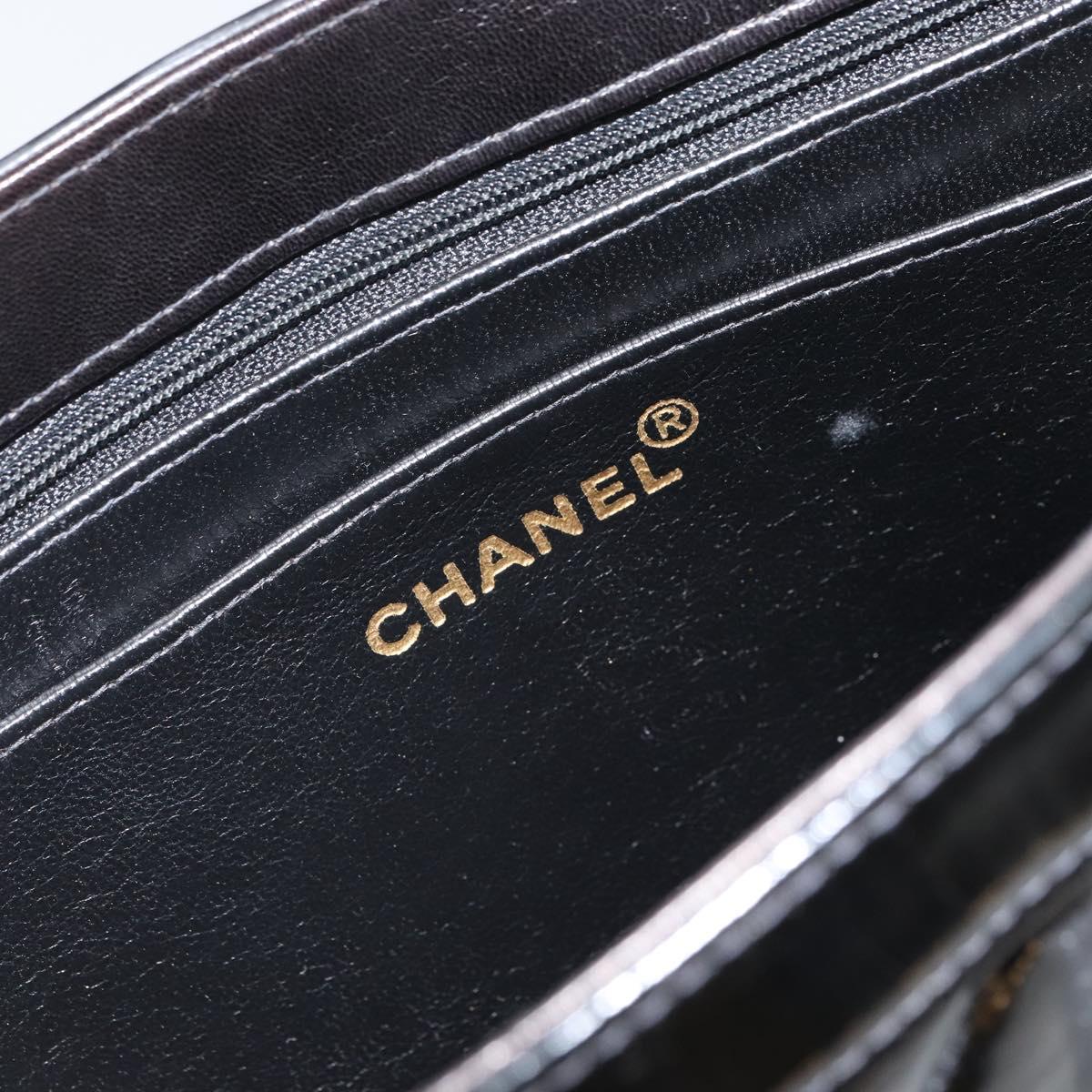 CHANEL Matelasse Hand Bag Patent leather Black Gold CC Auth BA9804