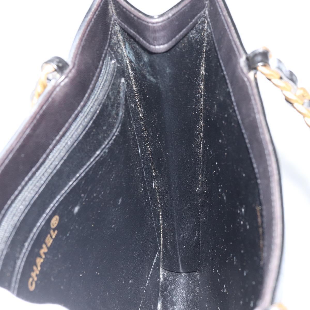 CHANEL Matelasse Hand Bag Patent leather Black Gold CC Auth BA9804