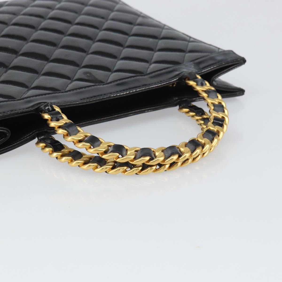 CHANEL Matelasse Hand Bag Patent leather Black Gold CC Auth BA9804