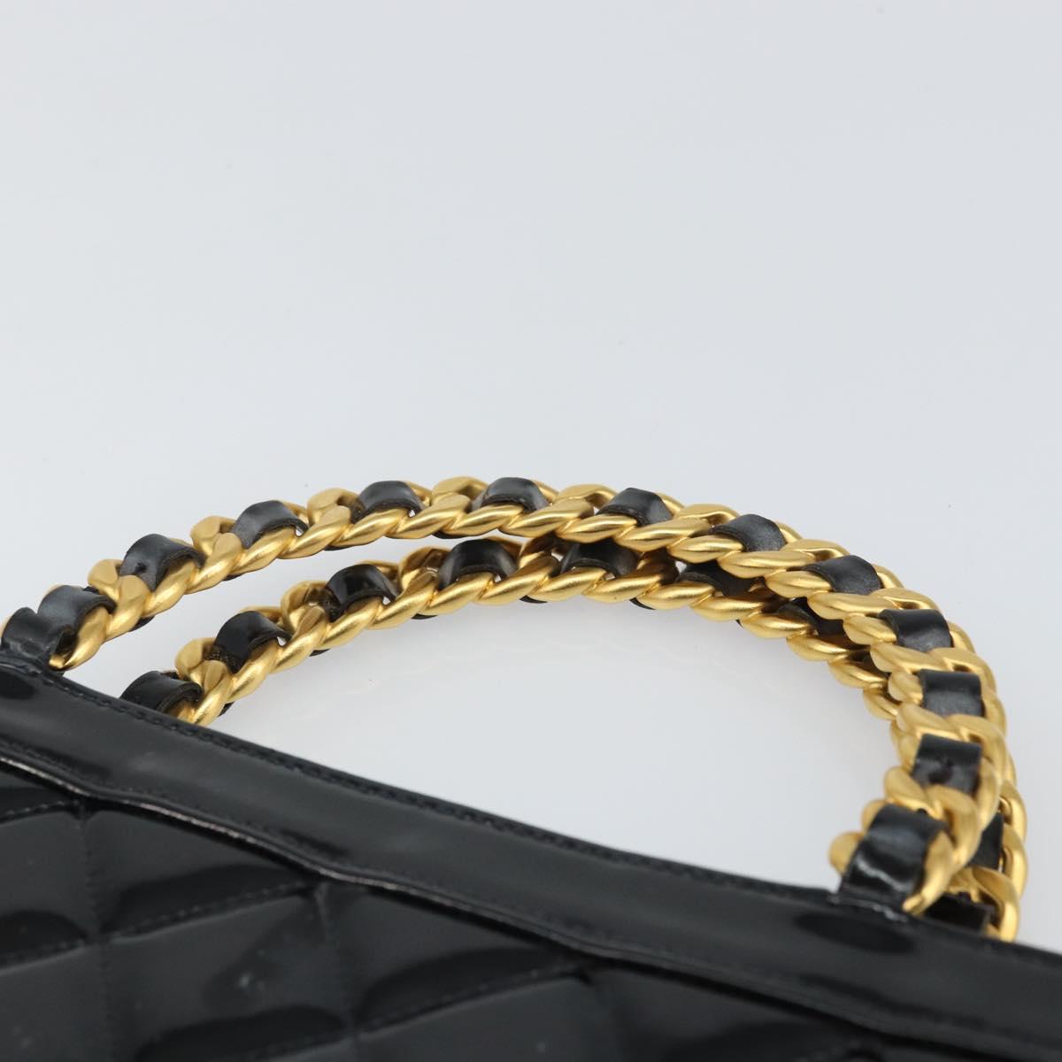 CHANEL Matelasse Hand Bag Patent leather Black Gold CC Auth BA9804
