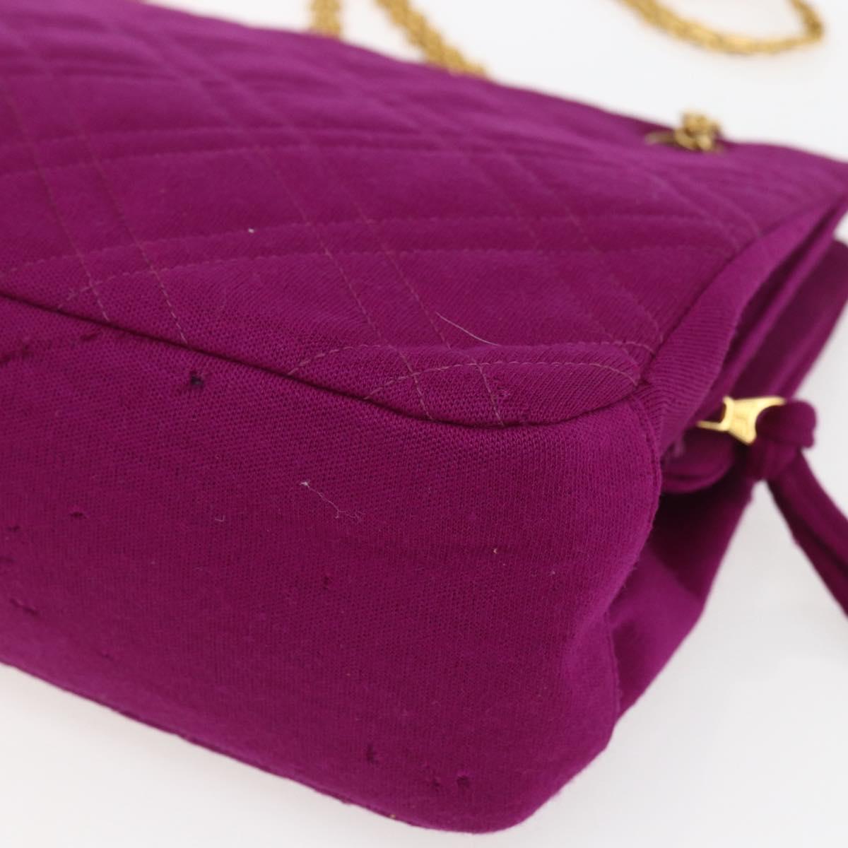CHANEL Matelasse Chain Shoulder Bag Cotton Purple Gold CC Auth BA9805