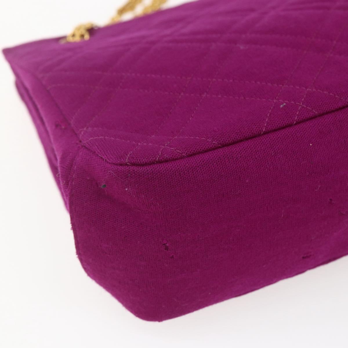 CHANEL Matelasse Chain Shoulder Bag Cotton Purple Gold CC Auth BA9805