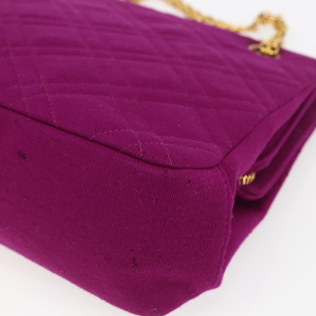 CHANEL Matelasse Chain Shoulder Bag Cotton Purple Gold CC Auth BA9805