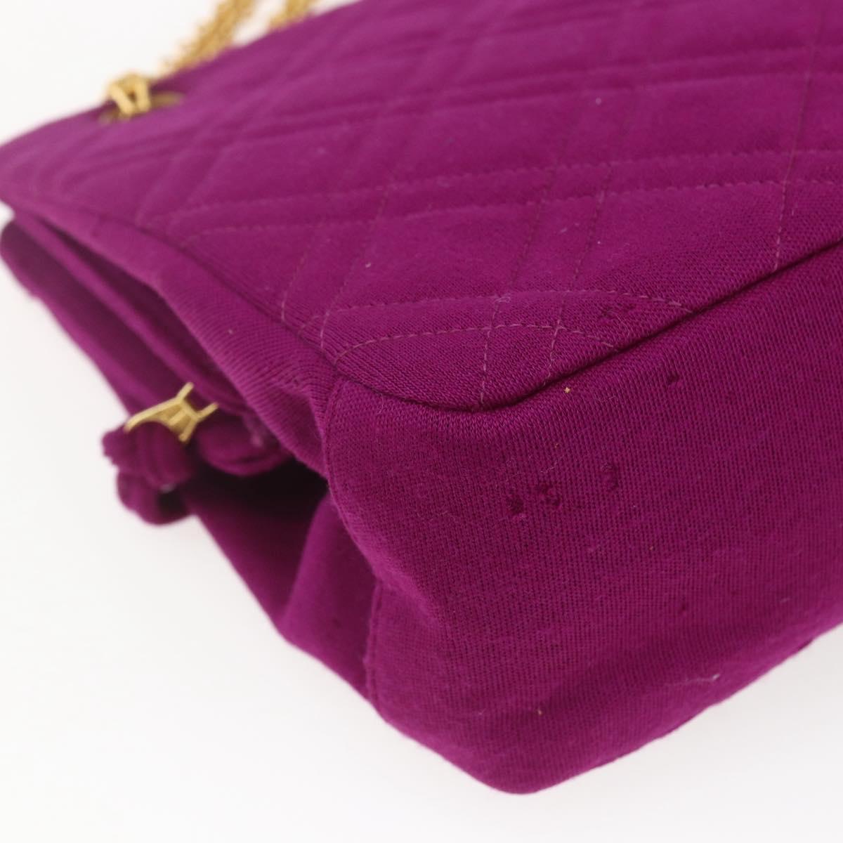 CHANEL Matelasse Chain Shoulder Bag Cotton Purple Gold CC Auth BA9805