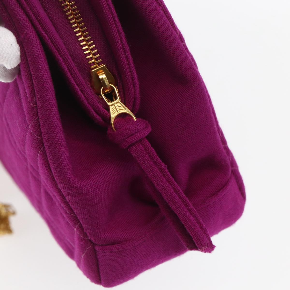 CHANEL Matelasse Chain Shoulder Bag Cotton Purple Gold CC Auth BA9805