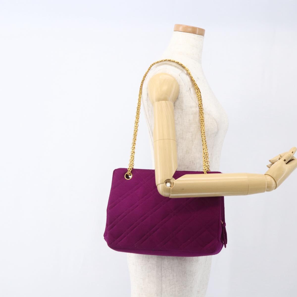 CHANEL Matelasse Chain Shoulder Bag Cotton Purple Gold CC Auth BA9805
