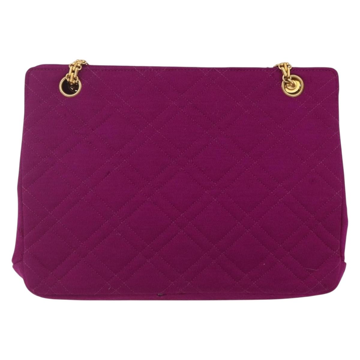 CHANEL Matelasse Chain Shoulder Bag Cotton Purple Gold CC Auth BA9805