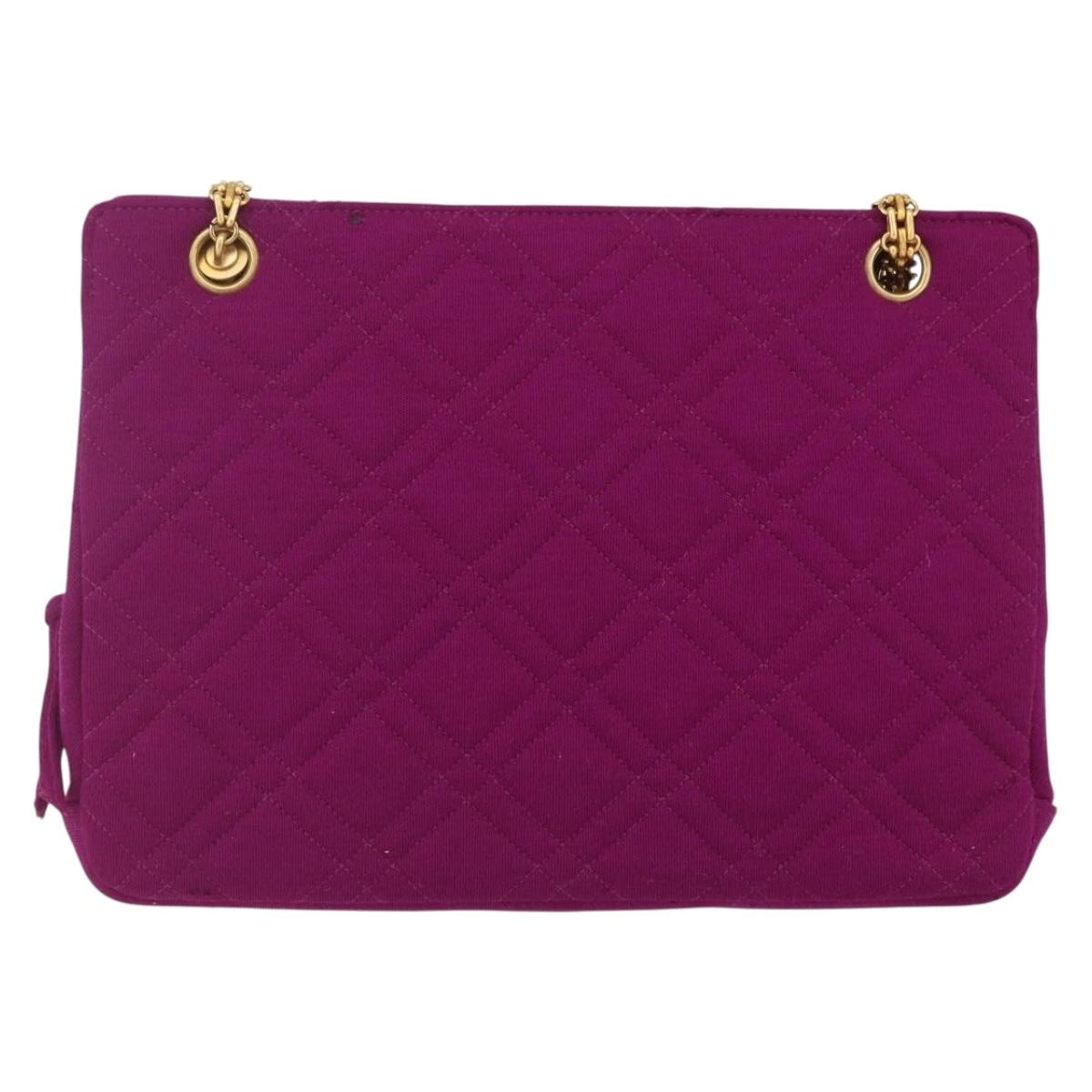 CHANEL Matelasse Chain Shoulder Bag Cotton Purple Gold CC Auth BA9805
