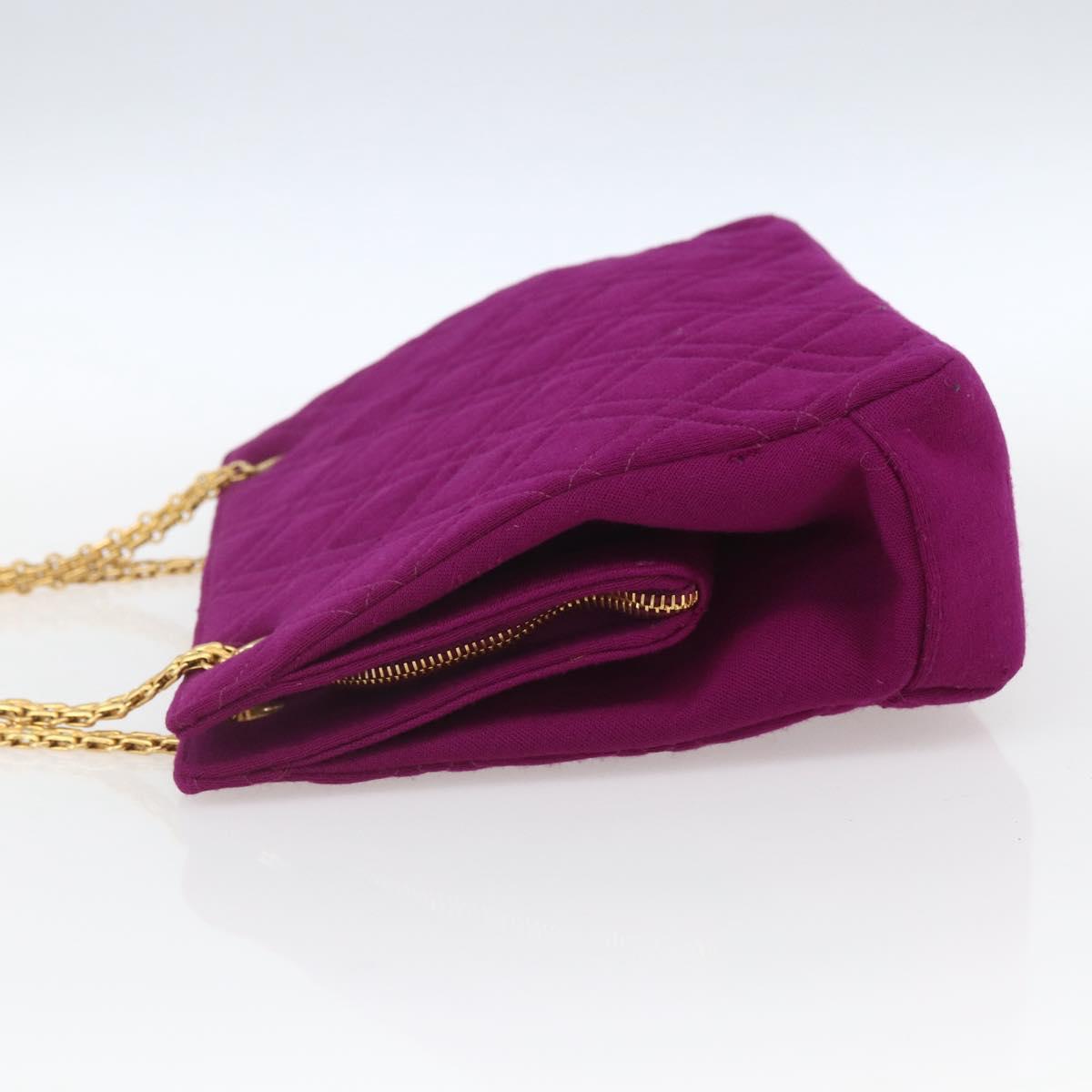 CHANEL Matelasse Chain Shoulder Bag Cotton Purple Gold CC Auth BA9805
