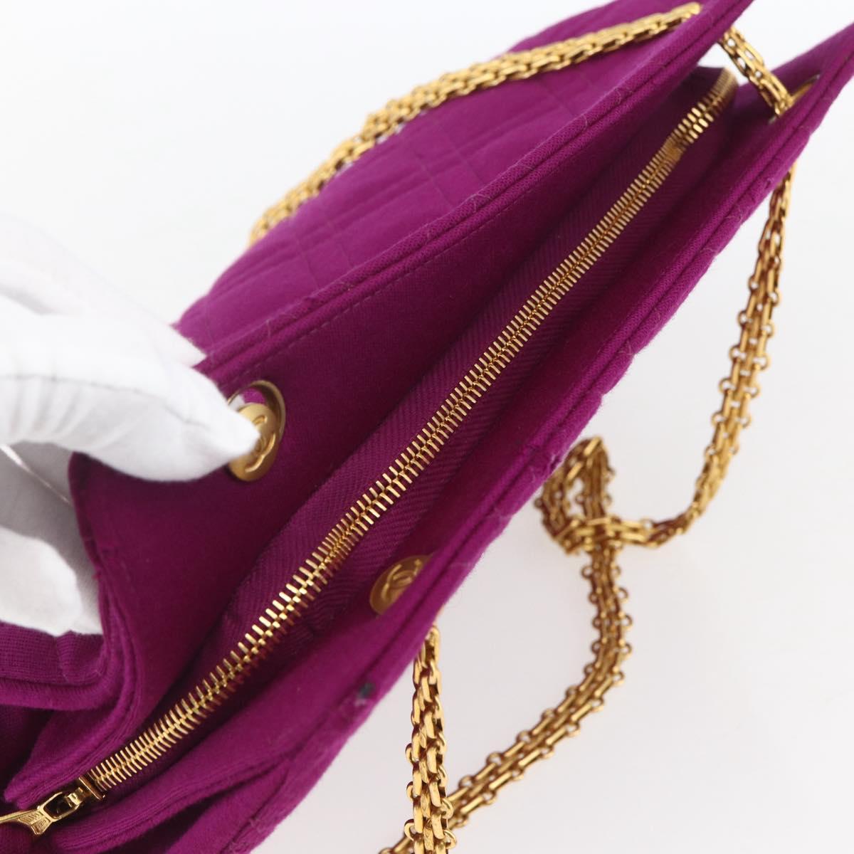 CHANEL Matelasse Chain Shoulder Bag Cotton Purple Gold CC Auth BA9805
