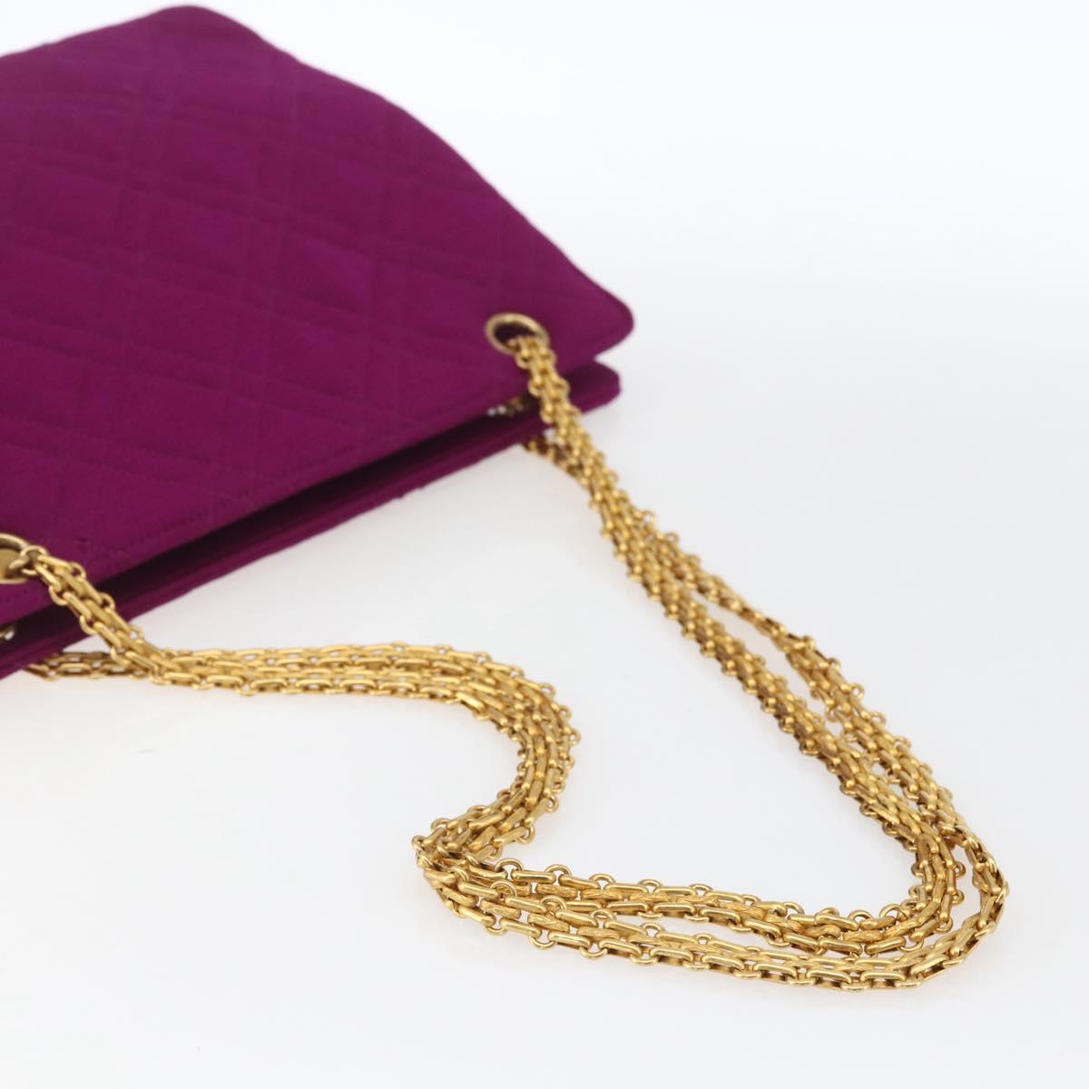 CHANEL Matelasse Chain Shoulder Bag Cotton Purple Gold CC Auth BA9805