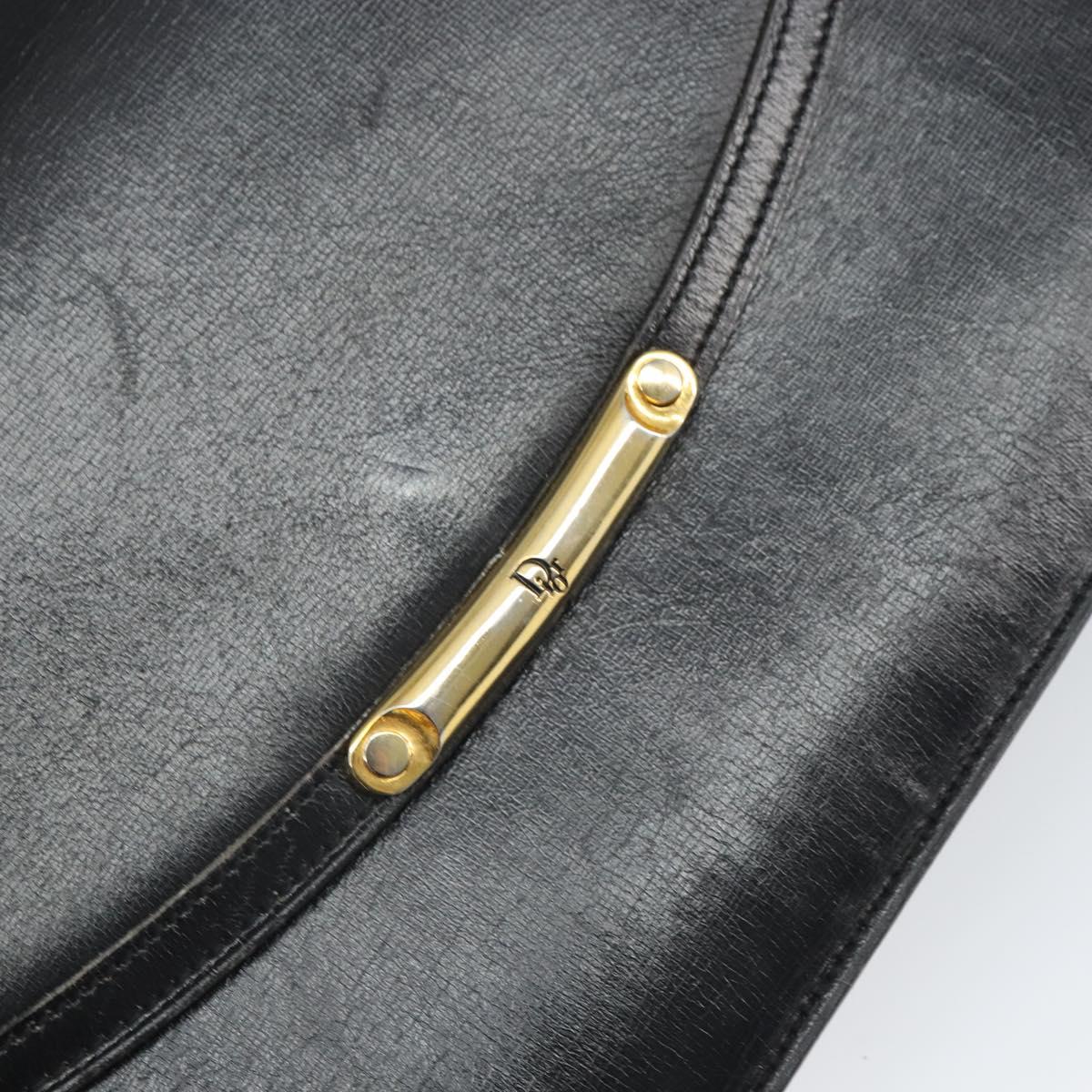 Christian Dior Shoulder Bag Leather Black Gold Auth BA9807