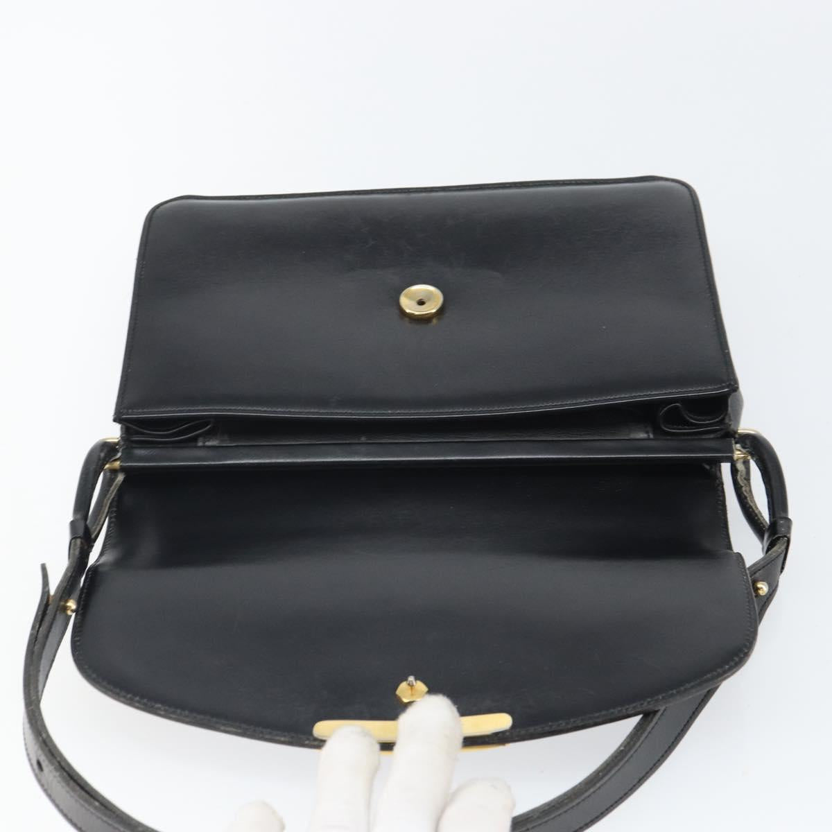 Christian Dior Shoulder Bag Leather Black Gold Auth BA9807