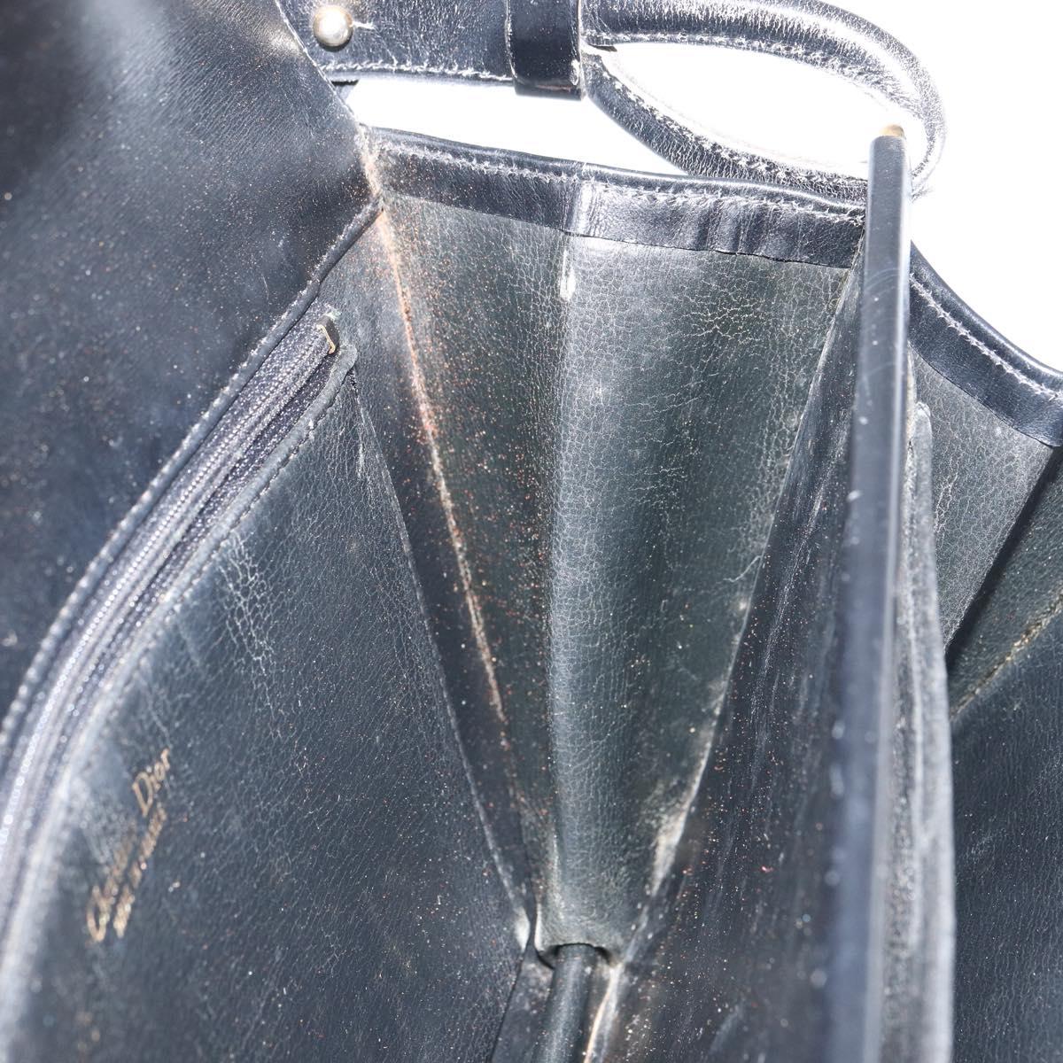 Christian Dior Shoulder Bag Leather Black Gold Auth BA9807