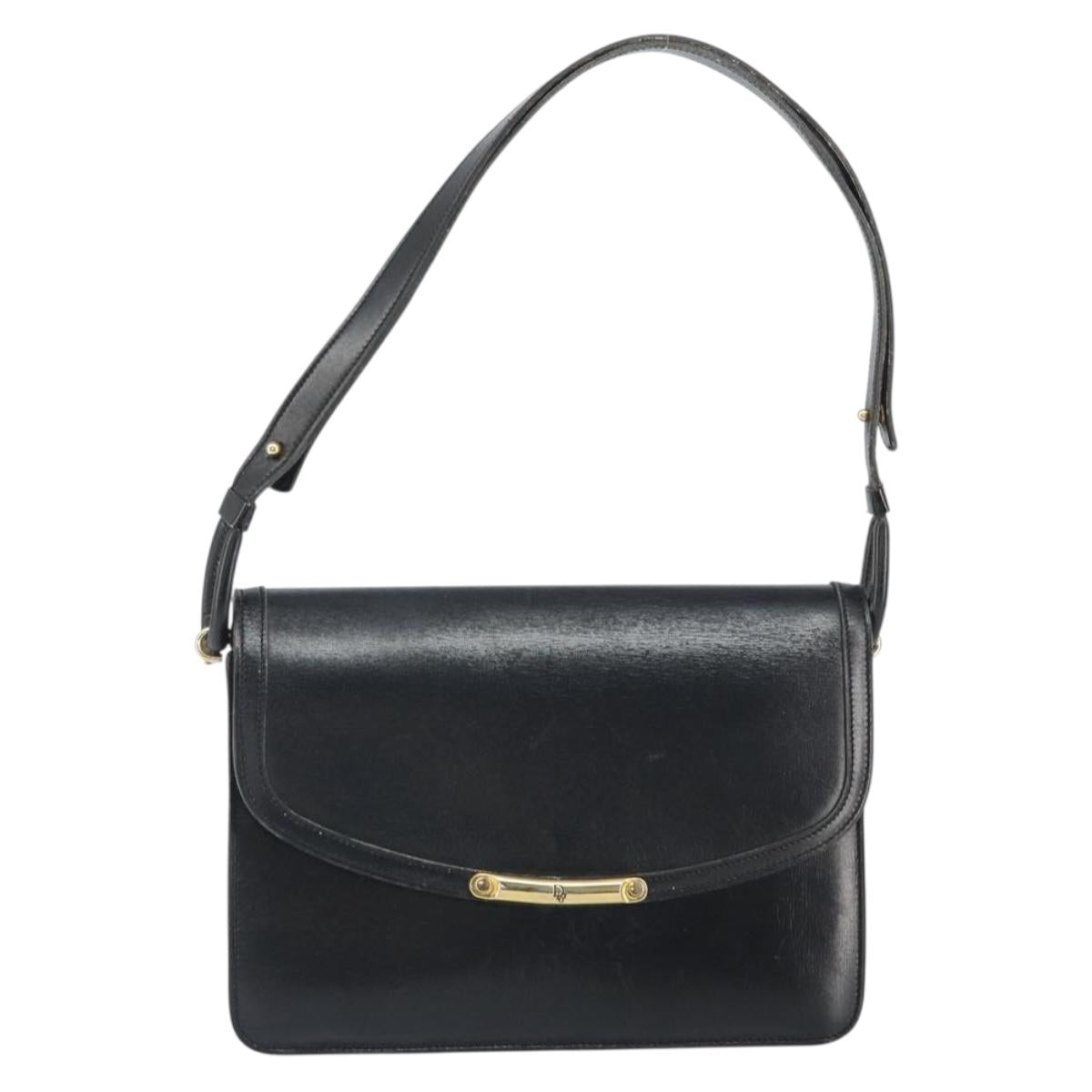 Christian Dior Shoulder Bag Leather Black Gold Auth BA9807