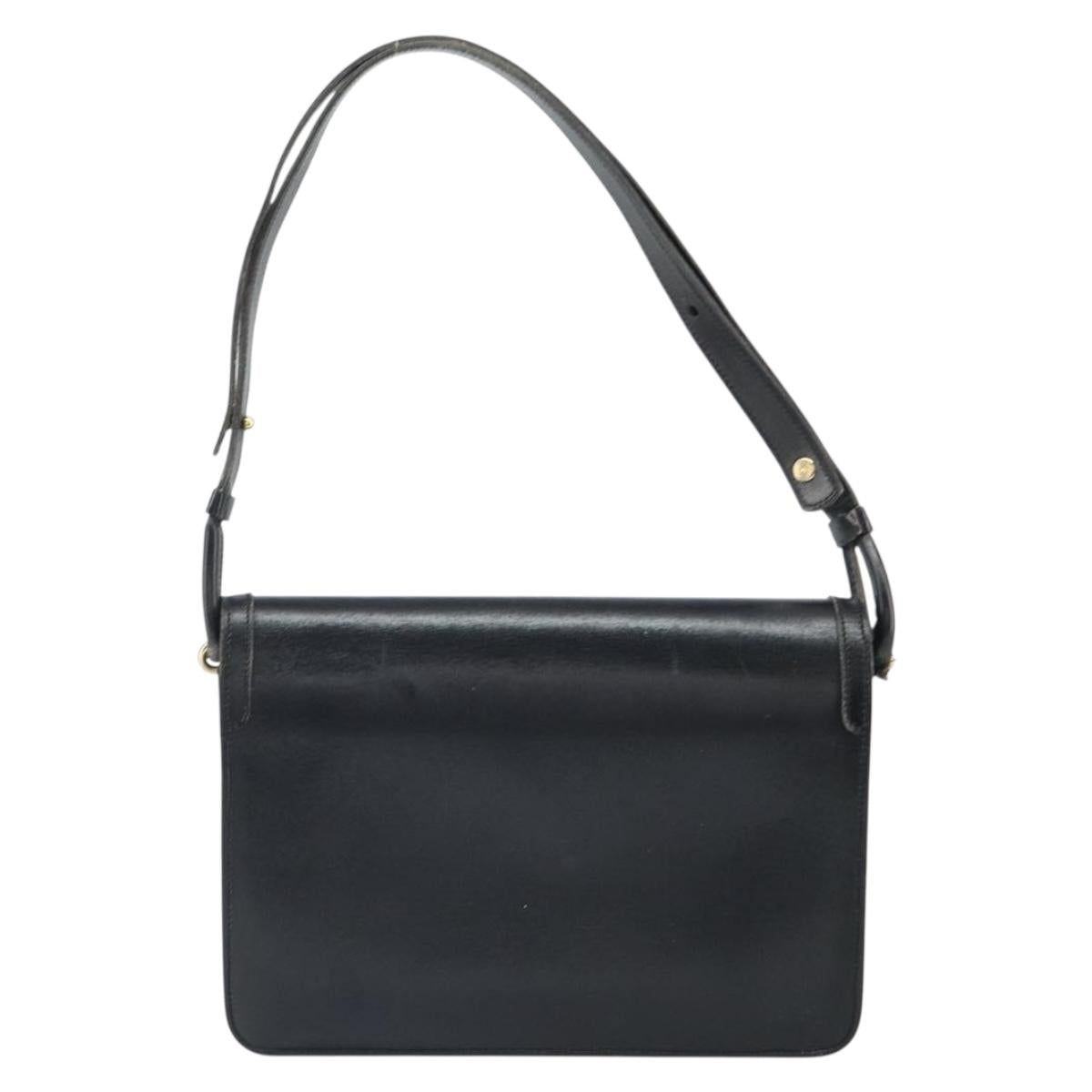 Christian Dior Shoulder Bag Leather Black Gold Auth BA9807