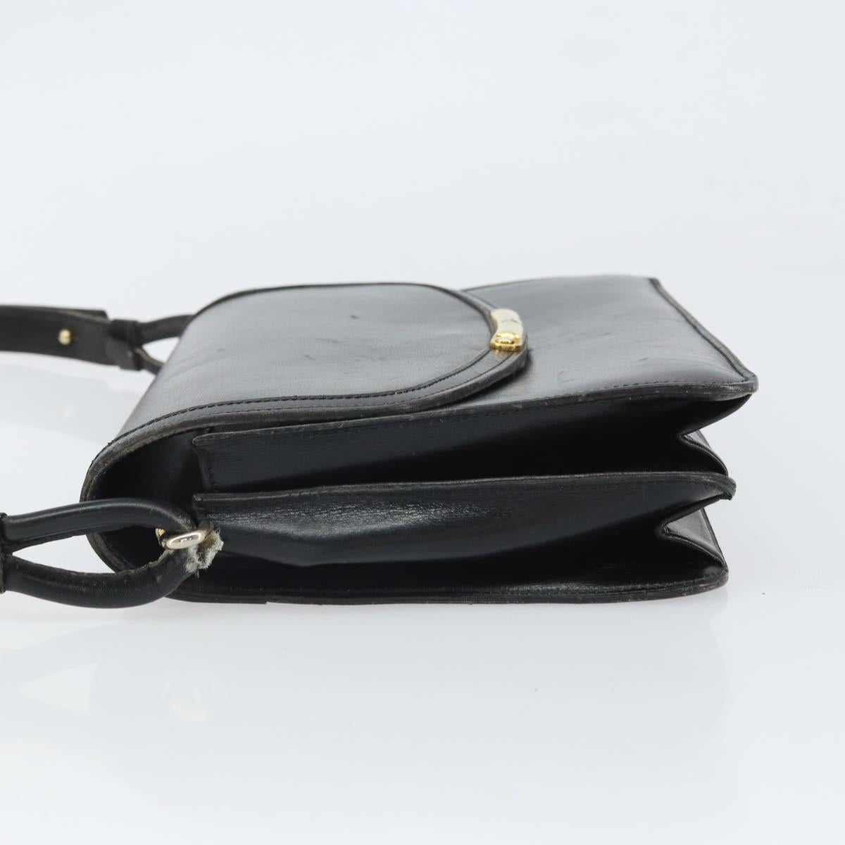 Christian Dior Shoulder Bag Leather Black Gold Auth BA9807