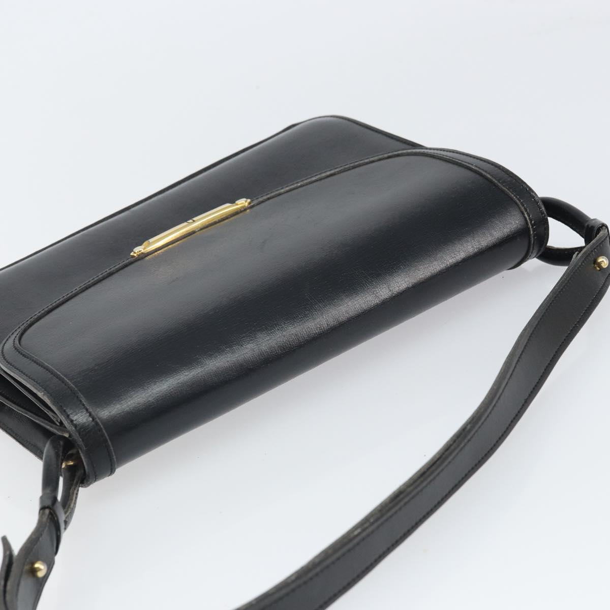 Christian Dior Shoulder Bag Leather Black Gold Auth BA9807