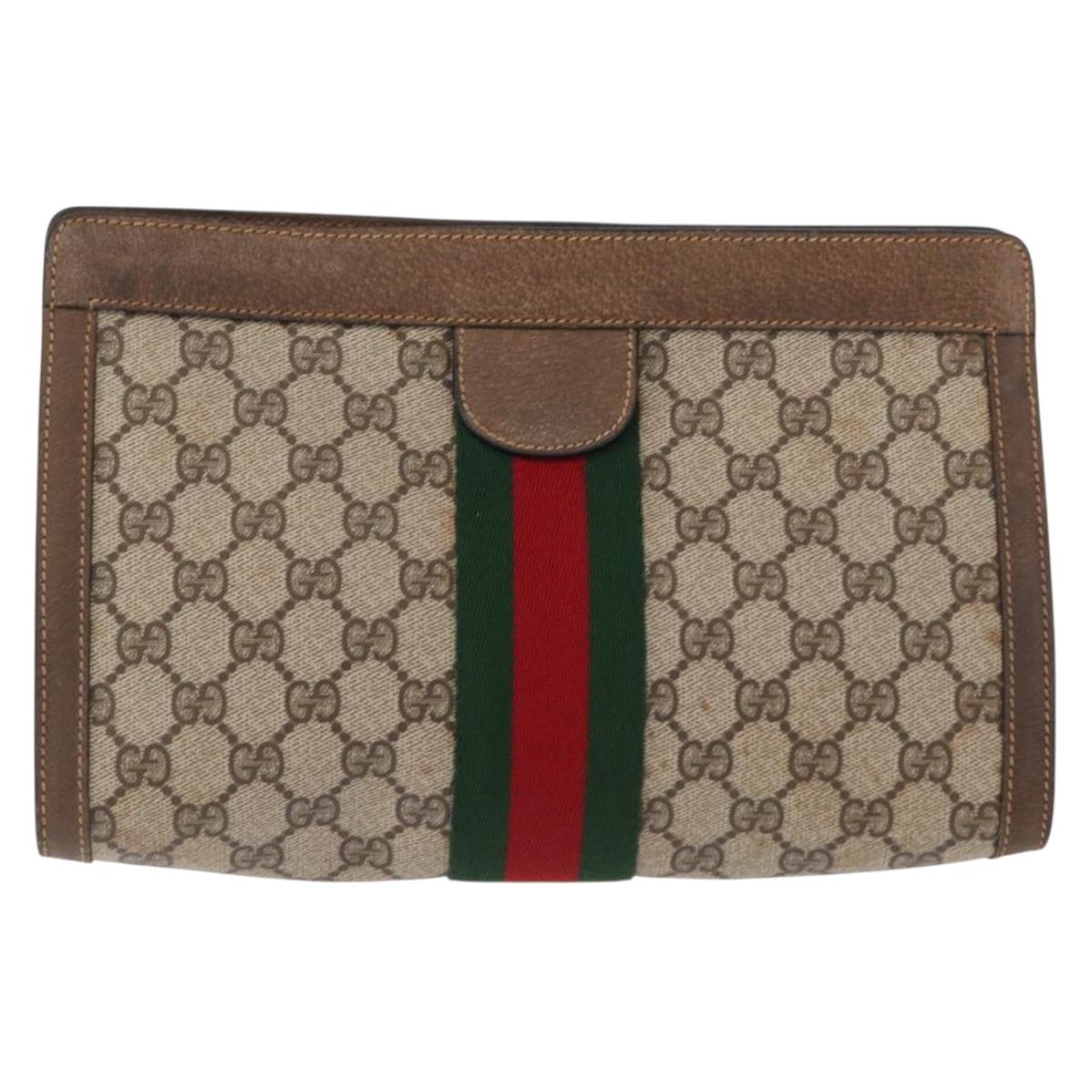 GUCCI GG Supreme Web Sherry Line Clutch Bag PVC Beige 89 01 002 Auth BA9822