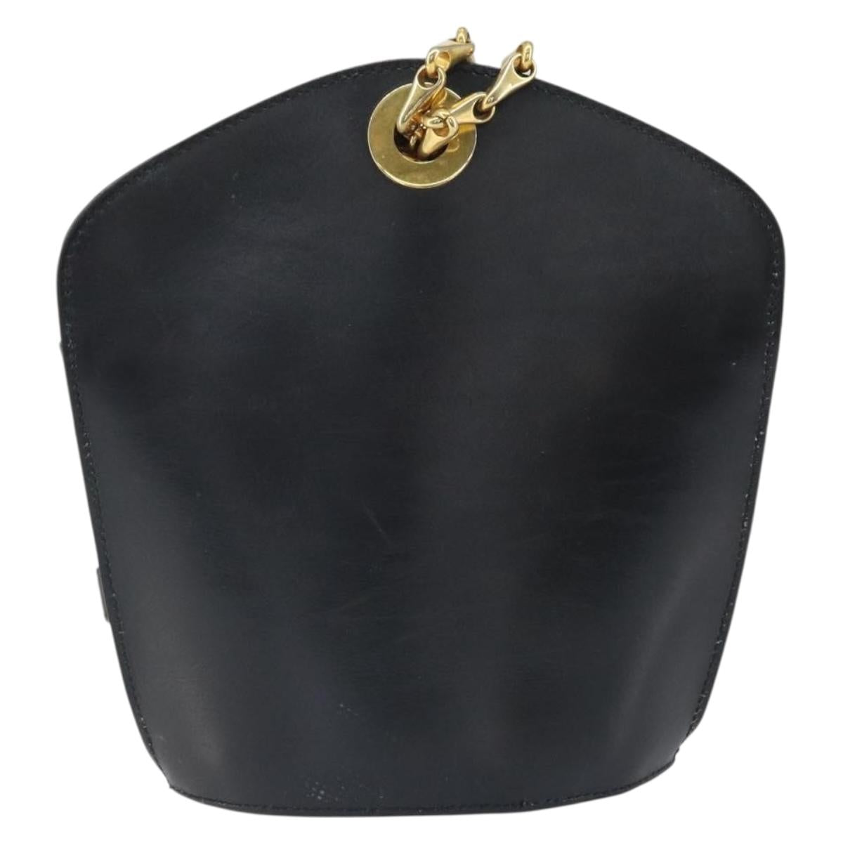 CELINE Shoulder Bag Leather Black Gold Auth BA9825