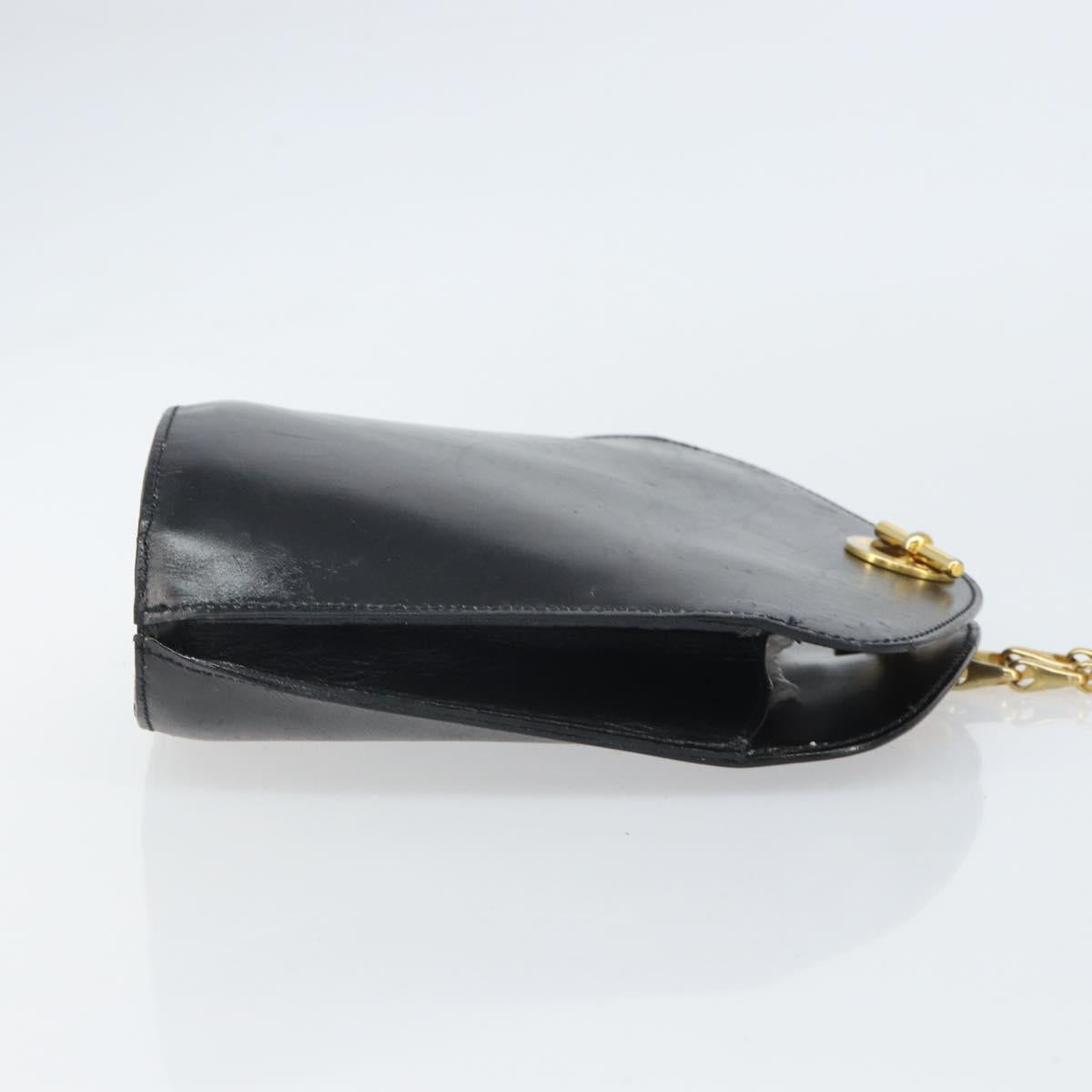 CELINE Shoulder Bag Leather Black Gold Auth BA9825