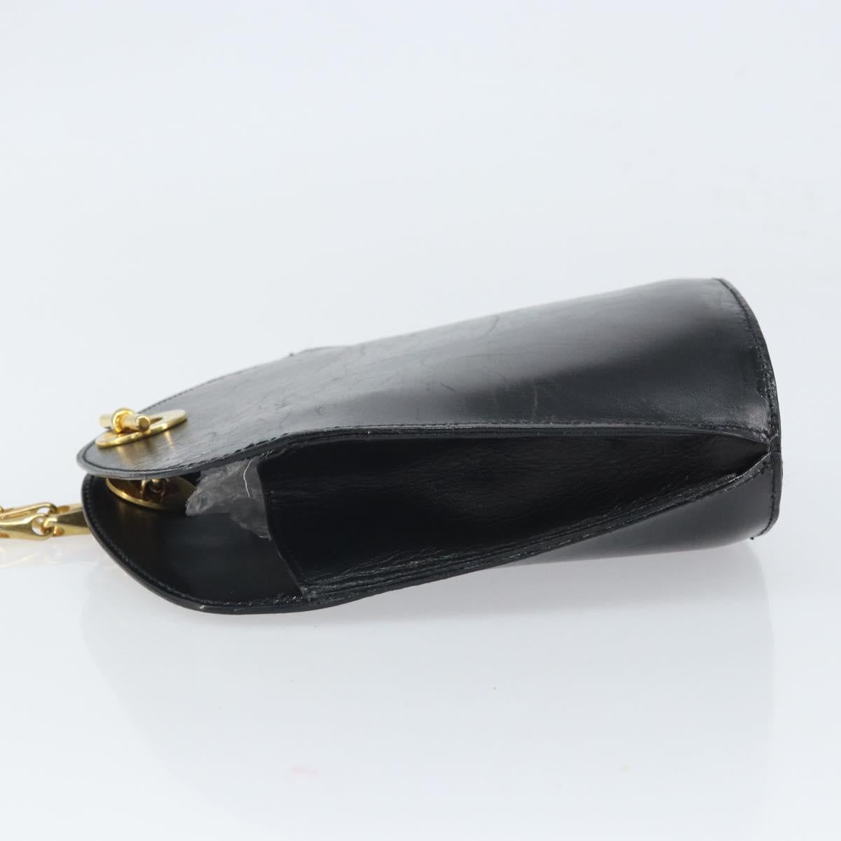 CELINE Shoulder Bag Leather Black Gold Auth BA9825