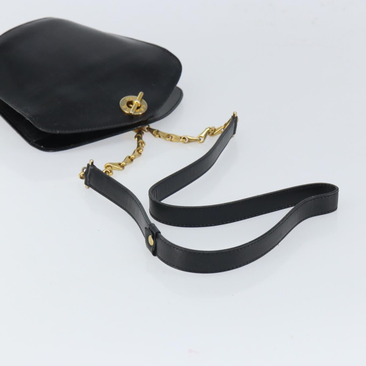CELINE Shoulder Bag Leather Black Gold Auth BA9825