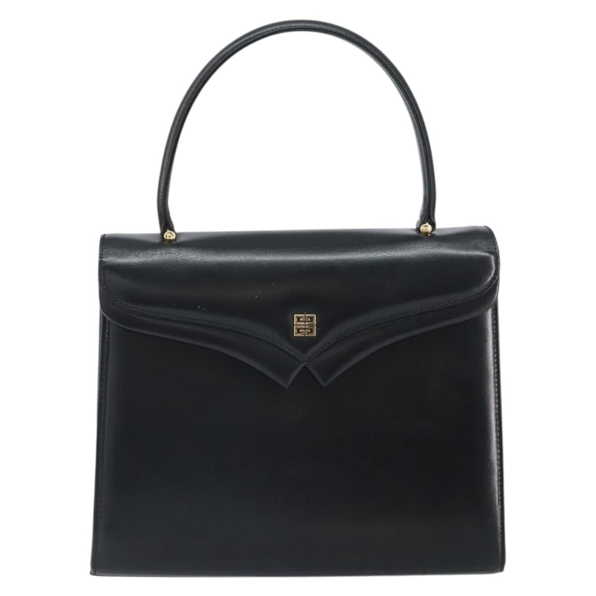GIVENCHY Hand Bag Leather Black Gold Auth BA9826