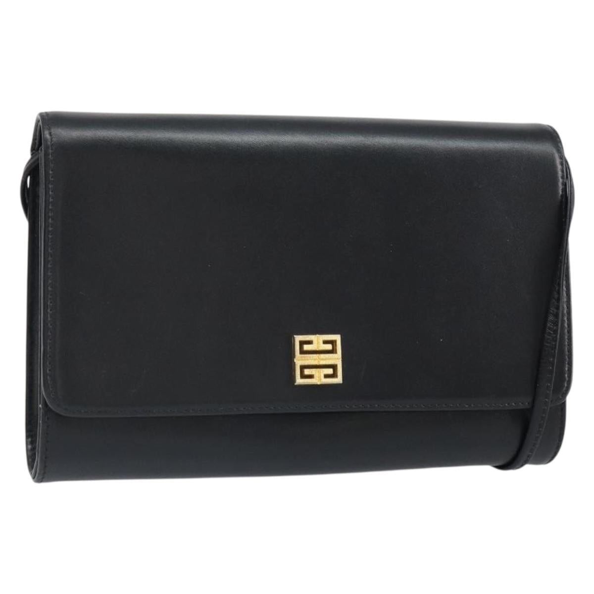 GIVENCHY Shoulder Bag Leather Black Gold Auth BA9827