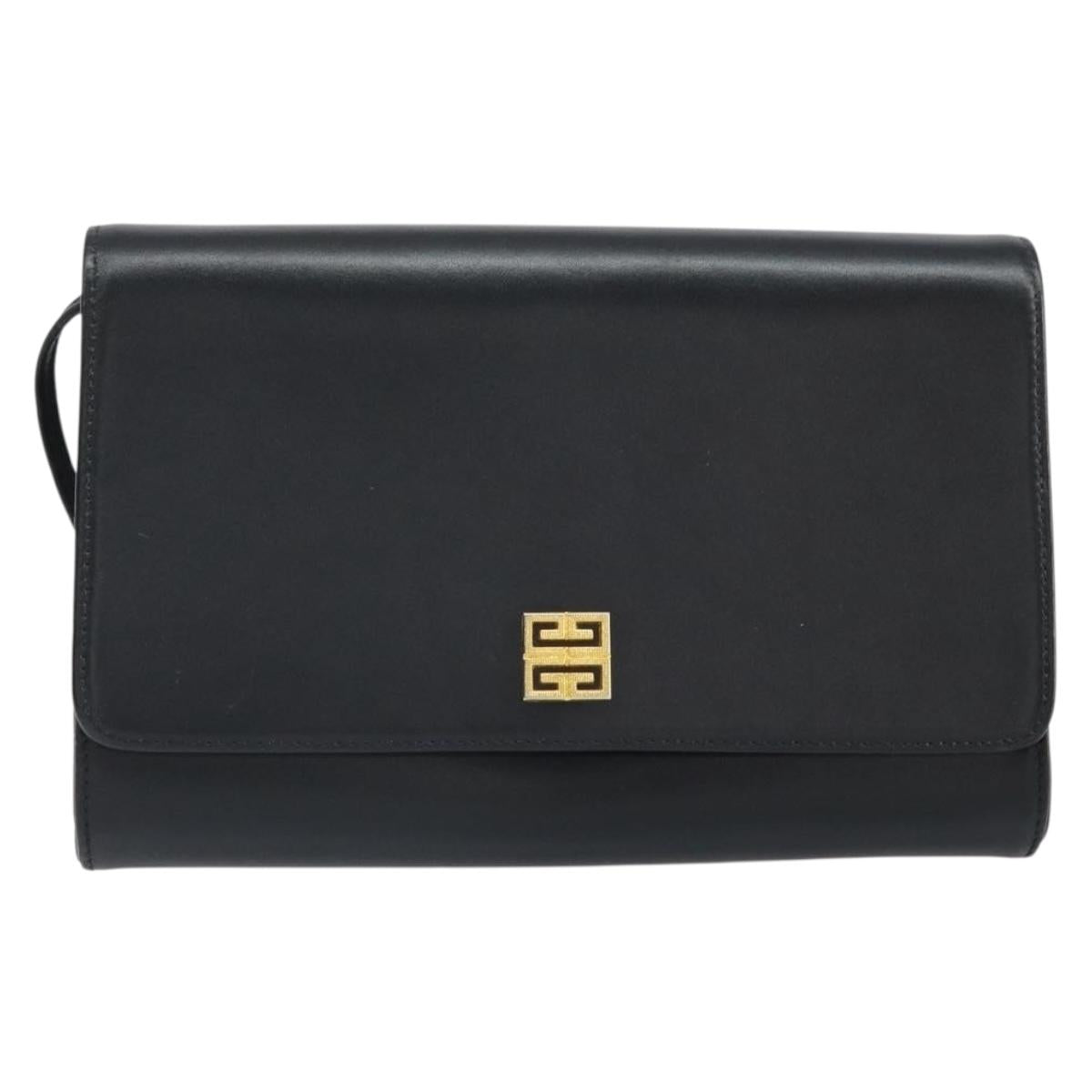 GIVENCHY Shoulder Bag Leather Black Gold Auth BA9827