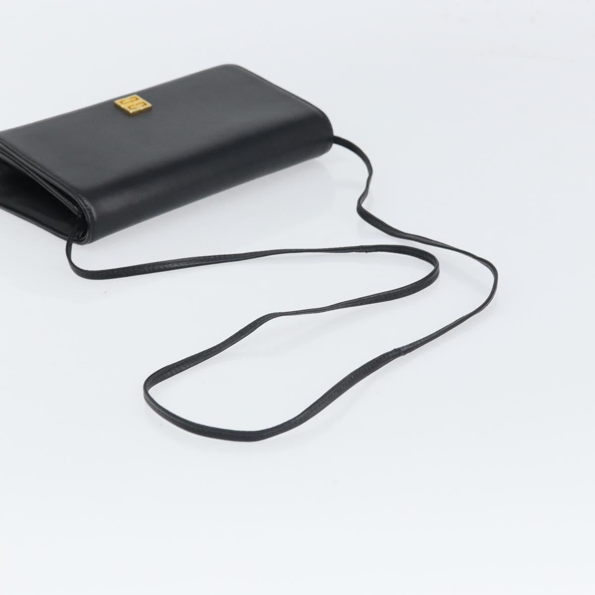 GIVENCHY Shoulder Bag Leather Black Gold Auth BA9827