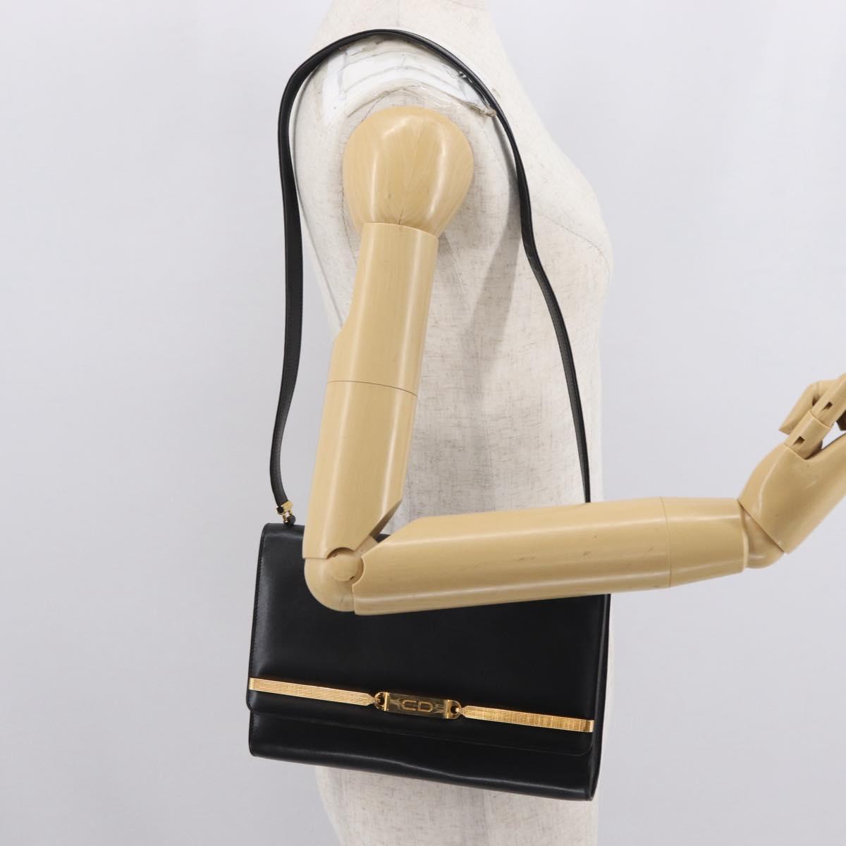 Christian Dior Shoulder Bag Leather Black Gold Auth BA9830