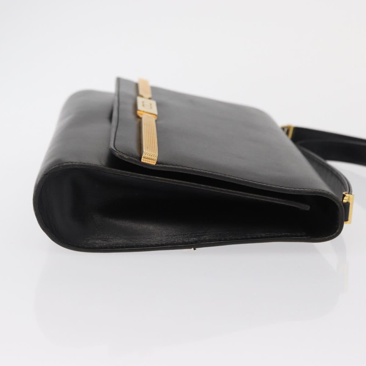 Christian Dior Shoulder Bag Leather Black Gold Auth BA9830