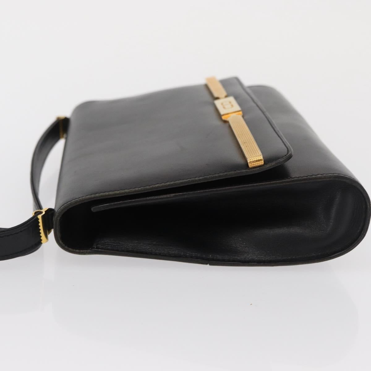 Christian Dior Shoulder Bag Leather Black Gold Auth BA9830