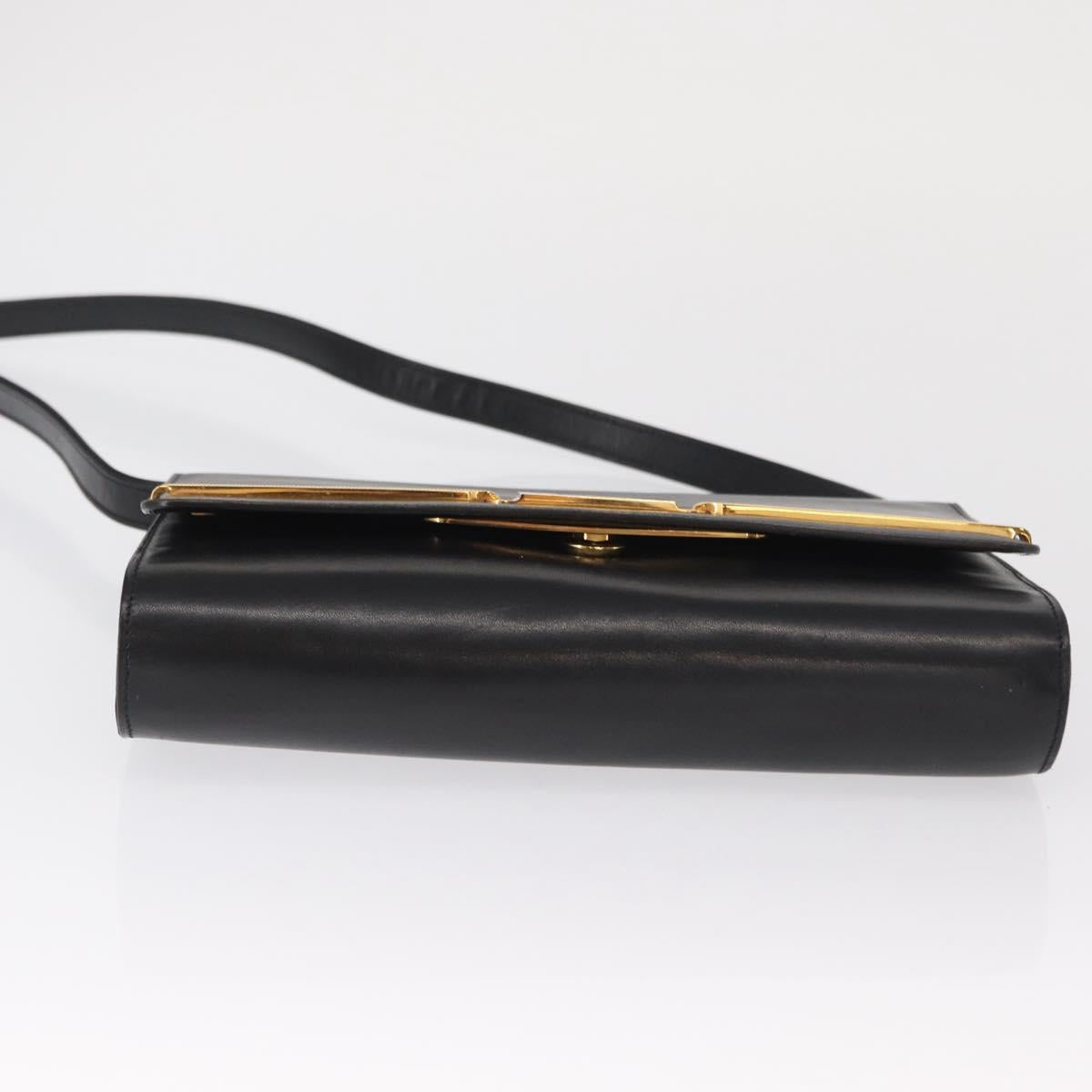 Christian Dior Shoulder Bag Leather Black Gold Auth BA9830