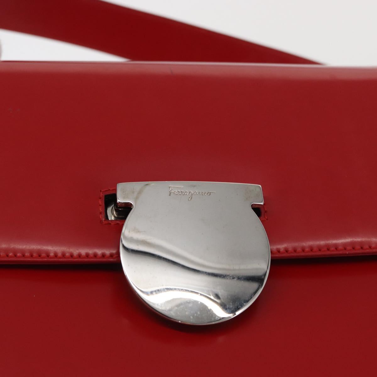 Salvatore Ferragamo Vala Hand Bag Leather Red Gold Auth BA9831